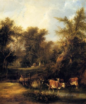 シェイアー・シニア・ウィリアム Painting - 小川沿いの牛の田園風景 ウィリアム・シェイアー・シニア